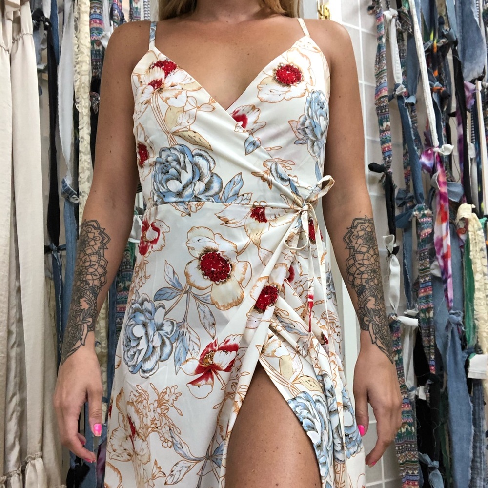 Silky floral wrap dress!